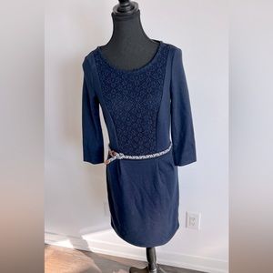 Embroidered Navy Blue Dress From Esprit W/Belt . Size S US.